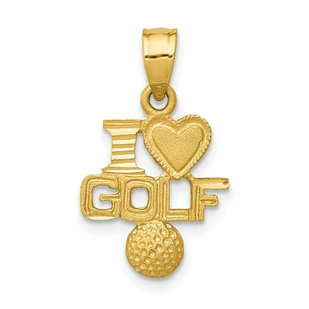 14k Yellow Gold Satin & Diamond Cut I Heart Golf Pendant