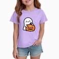 thumbnail image 2 of CAUYDY Halloween Pumpkin Ghost Graphic Pajamas for Kid Girls Short Sleeve Shirt Kids Cute Casual Sleepwear Top Sizes 3-4 Years, 2 of 6