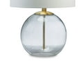 thumbnail image 4 of Benjara 21 Inch Table Lamp, White Drum Shade, Round Clear Glass Base, Brass Metal, 4 of 5