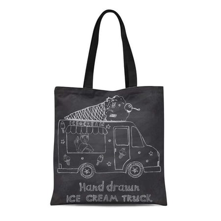 ASHLEIGH Canvas Tote Bag Sketch Ice Cream Truck Yang Man Seller and Cone Reusable Shoulder Grocery Shopping Bags Handbag