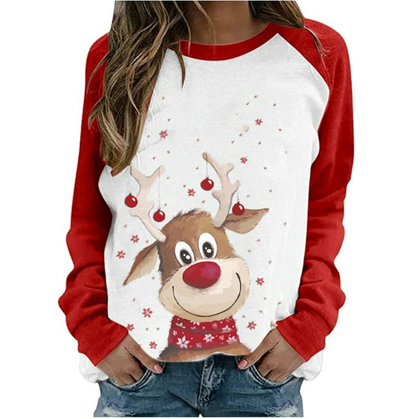 Seyurigaoka Women's Christmas Snowflake Reindeer Car Knitted Sweater ...