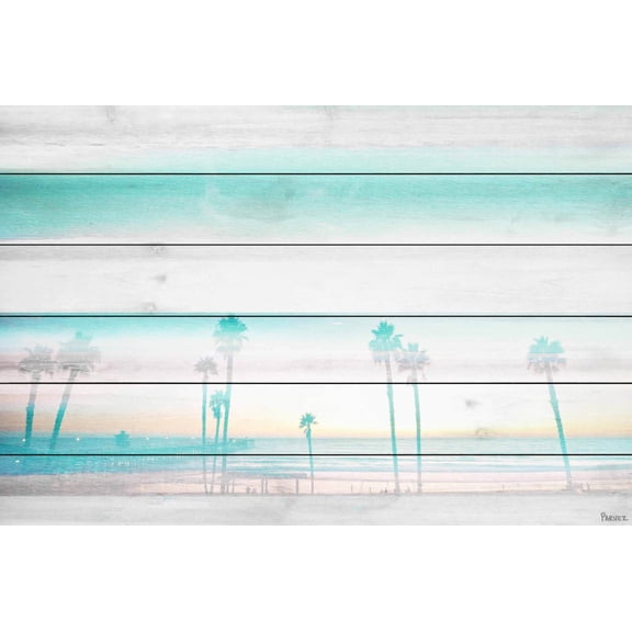 Parvez Taj "Hazy Beach" Print on White Wood