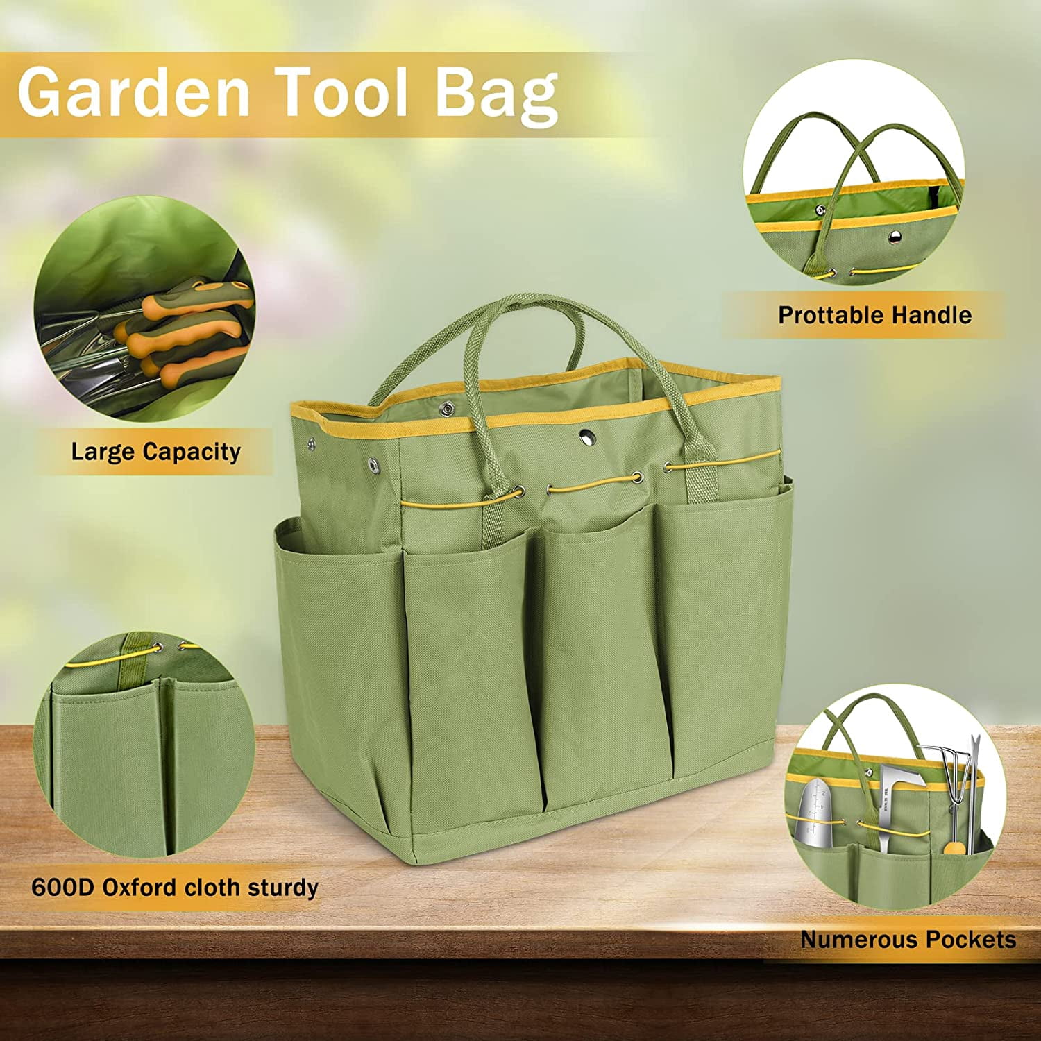 Wisakey Garden Tool Set 9-Pcs, Stainless Steel Heavy Duty Gardening Kit with Tool Bag - Ideal White Elephant & Practical Gift for Adults, Men & Women.