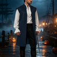 thumbnail image 2 of Atkumj Medieval Vest for Men Trendy Solid Color Long Waistcoat Vintage Stand Collar Front Patch Pockets Button Down Sleeveless Vest, 2 of 10
