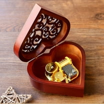 C-Heart Shape Vintage Wood Carved Mechanism Musical Box Wind Up Music Box, Christmas/Birthday/Valentine's Day