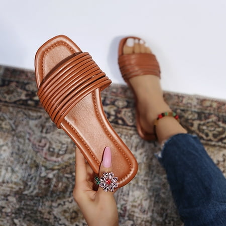 

Slippers For Women Ladies Summer Fashion Large Size Pure Color Breathable Flat Slippers Womens Slippers