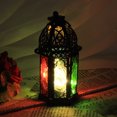 thumbnail image 3 of Farol de vela de hierro antiguo con luz LED cálida para decoración del hogar estilo castillo de vidrio de colores, 3 of 8