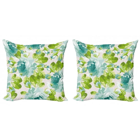 Ambesonne Shabby Flora Throw Pillow Cover 2 Pack, Tropical Garden, 16", Turquoise Pale Pink