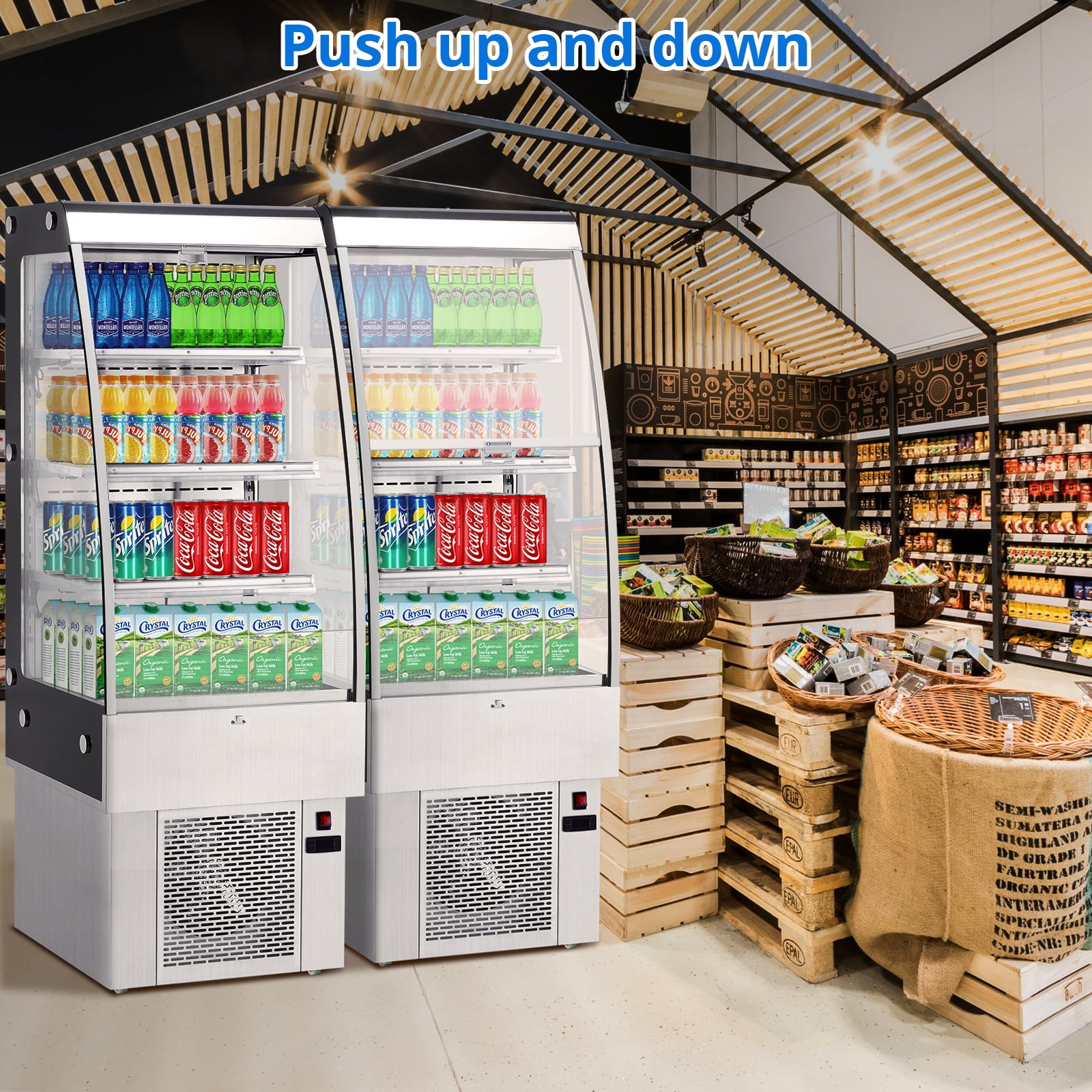 Yesurprise 250L Commercial Display Refrigerator Cake Fridge Double-Layered Glass Door Upright Display Beverage Cooler Merchandiser Refrigerator with Interior LED Lighting