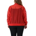 thumbnail image 3 of Plus Size Bomber Jacket for Women Hollow Out Long Sleeve Baseball Collar Zip Up Outerwear 2X Red, 3 of 6