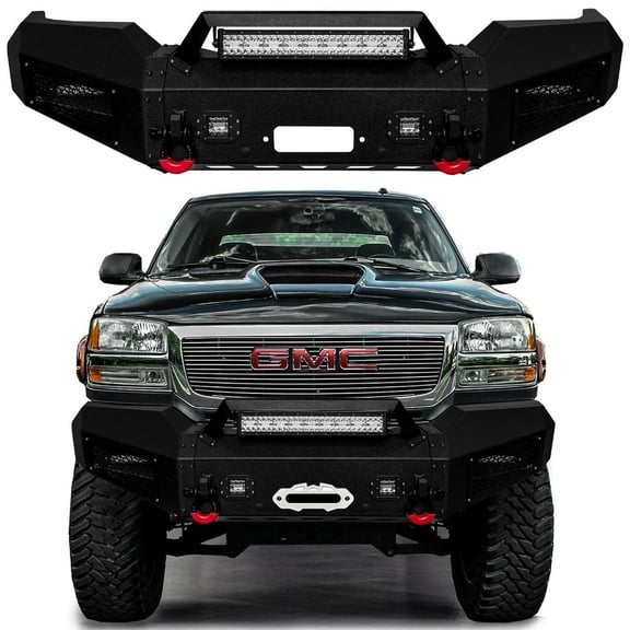 Vijay Compatible with 2003-2004-2005-2006 GMC Sierra 1500 Front Bumper Textured Black Steel with Light and D-ring