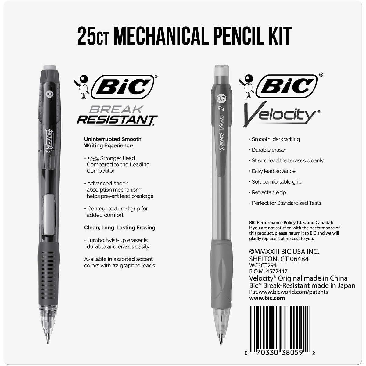 BIC Mechanical Pencil Kit 24 Velocity + 1 Break Resistant 0.7mm Lead 25 ct