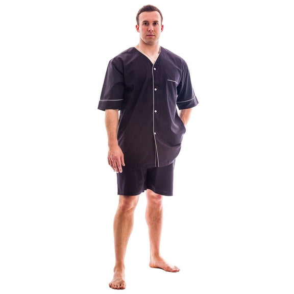 Up2date Fashion's Men's Woven Short-Sleeve Pajama Set with Shorts