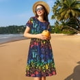 thumbnail image 4 of Balery Magical Mushrooms and Flowers Vestidos sueltos de manga corta para mujer, vestidos de verano 2025, vestidos casuales de corte A con vuelo., 4 of 6