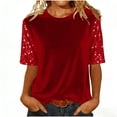 thumbnail image 2 of Horkkom Sparkly Tops for Women Crewneck Velvet Short Sleeve Blouses Loose Party Casual Tops L, 2 of 5