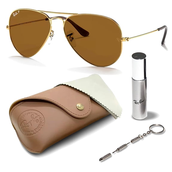 Ray-Ban RB3025 AVIATOR CLASSIC POLARIZED Pilot Shaped Sunglasses for Men & Women - Includes Official Rayban Eyewear Kit - Ideal Formal & Casual Wear Sunglasses - Brown Lens