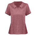 thumbnail image 4 of Wangmeiwg Women's Top Summer Turndown V Neck Button Petal Sleeve Solid Plaid Shirt Blouse Tops for Women Category Hot Pink L, 4 of 4