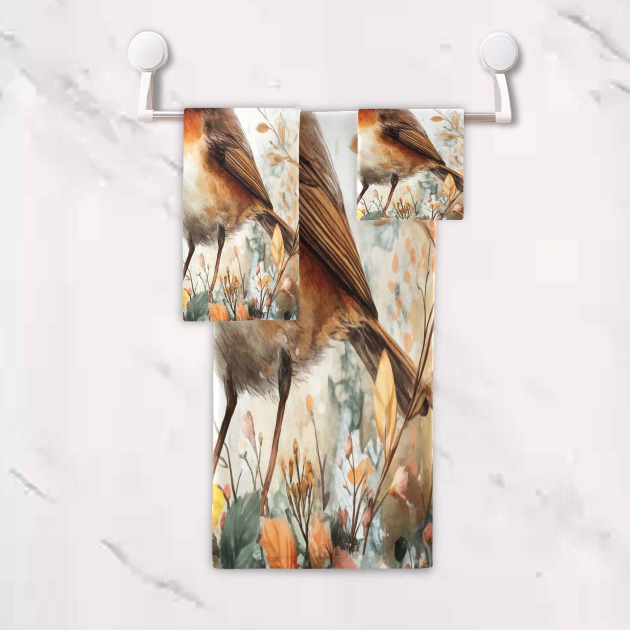 Three-Piece Towel Set Face Towel Towel Set Hand Towel Bath Towel Cotton Bath Towels Bath Towel Sets Hand Bath Towels Cute Orange Bird