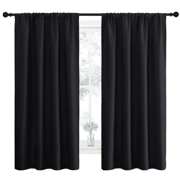 AUQ 2026 New Blackout Curtains Thermal Insulated Rod Pocket Window Treatments Room Darkening Drapes for Bedroom Curtains for Living Room,Black,42"X63",2 Panels