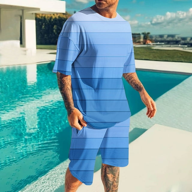 NTACZA Ensemble de Shorts Homme T-Shirt Graphique Shorts Manches Courtes Survêtements Col Rond Athlétique Grande Taille et Taille Forte Survêtements L