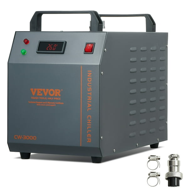 Enfriador de agua industrial VEVOR, CW-3000, sistema de enfriamiento de agua industrial refrigerado por aire de 80 W con capacidad de tanque de agua de 12 L, caudal máximo de 12 L/min
