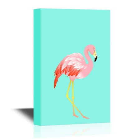 Tell Gallery - wall26 Canvas Wall Art - A Flamingo on Solid Teal Background - Gallery Wrap Modern Home Decor | Ready to Hang - 32x48 inches
