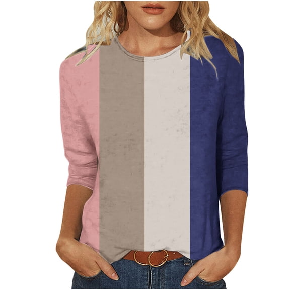 Bixock Plus Size Casual Tops for Women,Short Sleeve Shirt for Women,Shirt for Women 3/4 Sleeve Round Neck Print Casual Blouse Loose Style Tops