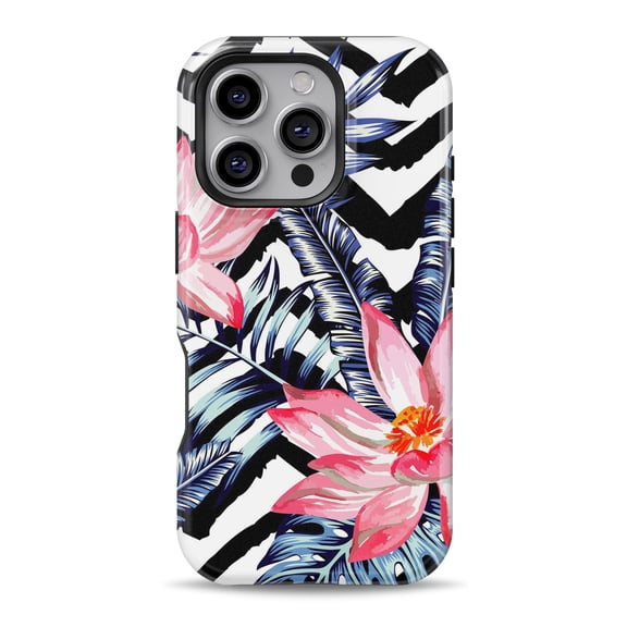 DesignSkinz Scratch-Resistant Hard Slim Case Compatible with iPhone 16 (Compatible with MagSafe) - Vivid Tropical Chevron Floral v1