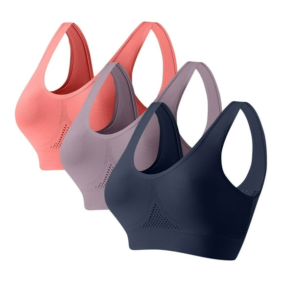 3PCS Sports Bras for Women - Padded Racerback Low Impact Seamless Sports Bra Wirefree Yoga Bra With Removable Pads