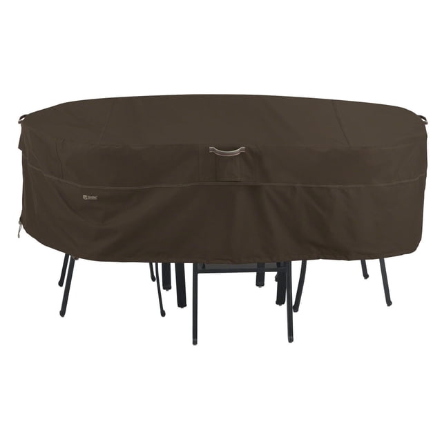 Classic Accessories 55-718-036601-RT Madrona Rainproof Rectangular And Oval Patio Table & Chair Set Cover, Medium - Dark Cocoa