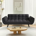 thumbnail image 2 of 74" Futon Sofa Bed,Curved Sleeper Sofa Couch with 2 Pillows & Flared Arm,Modern Velvet Couch with 3-Position Adjustable Backrest for Living Room,Black, 2 of 6