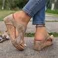 thumbnail image 4 of Rokment Women's Vintage Platform Wedge Gladiator Slides Sandals Boho Beach Casual Leather Hollow out Studded Orthotic Chunky High Heels Slip on Summer Shoes Grey Size 6, 4 of 7