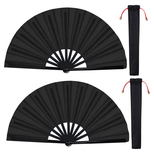 Paño plegable de nailon chino para taichí en forma de abanico, negro (paquete de 2)