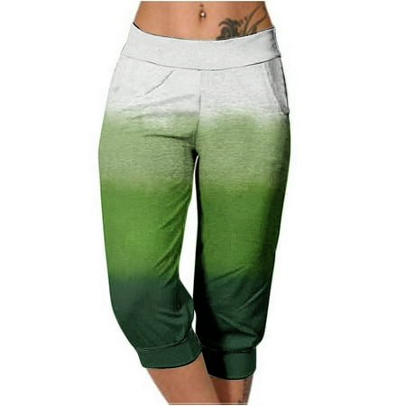 Dwaogom Women s Casual Elastic Tie Waist Loose Long Pants Printing With Pocket Capris Sweatpants Plus Size Panties