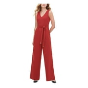 TOMMY HILFIGER Womens Red Sleeveless V Neck Wide Leg Evening Jumpsuit Size: 12