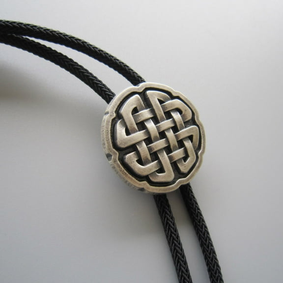 Vintage Silver Plated Wedding Celtic Cross Knot Bolo Tie With Sky Systems Fiber Braided Rope
