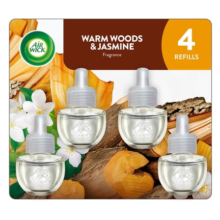 Air Wick Plug-In Scented Oil Air Freshener Warmer Refills, Warm Woods and Jasmine, 4 Count