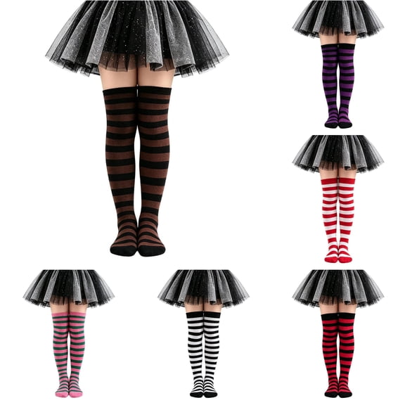 NordicNest Kids Over The Knee Striped Socks For Little Soft Ribbed Crew Socks For Kids 6 To 12 Cute Socks for Girls Halloween Costumes
