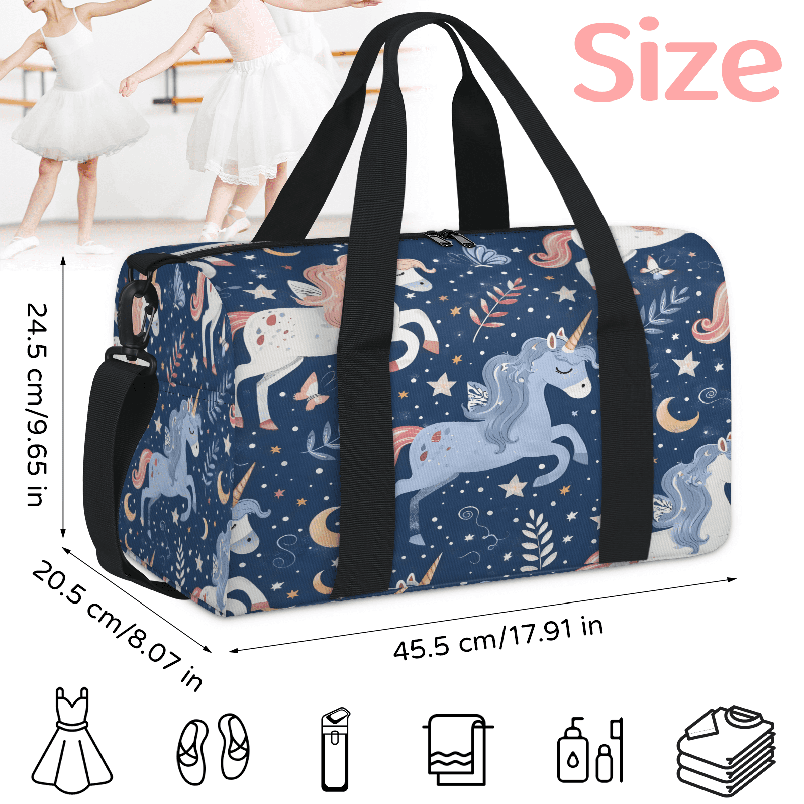 Herdesigns Unicorn Cute Funny Gym Bag for Women, Duffle Bag for Travel Sport, Lightweight Waterproof Carry on Weekender Overnight Dance Yoga Workout Bags