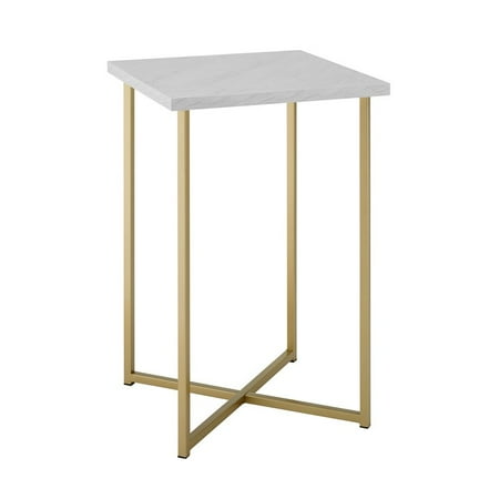 Rochester Leg Table - 16 Square Side Table with White Faux Marble Top and Gold Legs