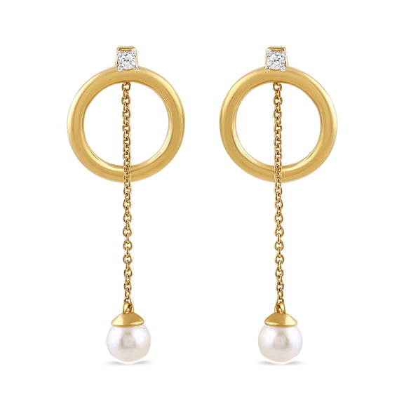 Brilliance Fine Jewelry Lab-Grown Diamond and Pearl Drop Earrings in Yellow Gold-Plated Silver