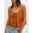 thumbnail image 2 of Women Lace Trim Tank Tops Y2k Tie Front Semi Sheer Crop Vest Cute Sleeveless Scoop Neck Flowy Shirt Light Brown M, 2 of 7