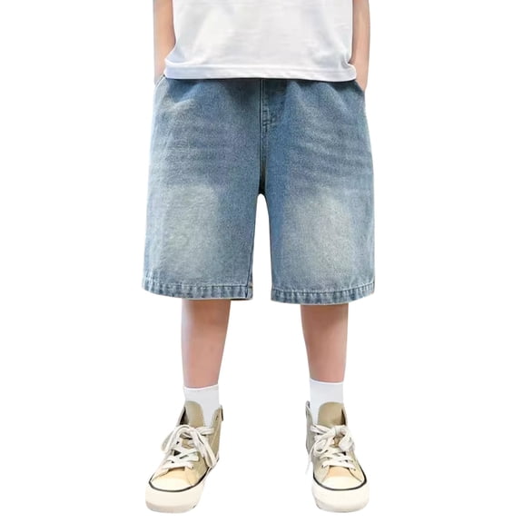 LWNYDPLSD Baggy Jean Shorts for Boys Distressed Washed Denim Shorts Kids Sport Casual Jorts Teens Trendy Streetwear Boy Summer Clothes