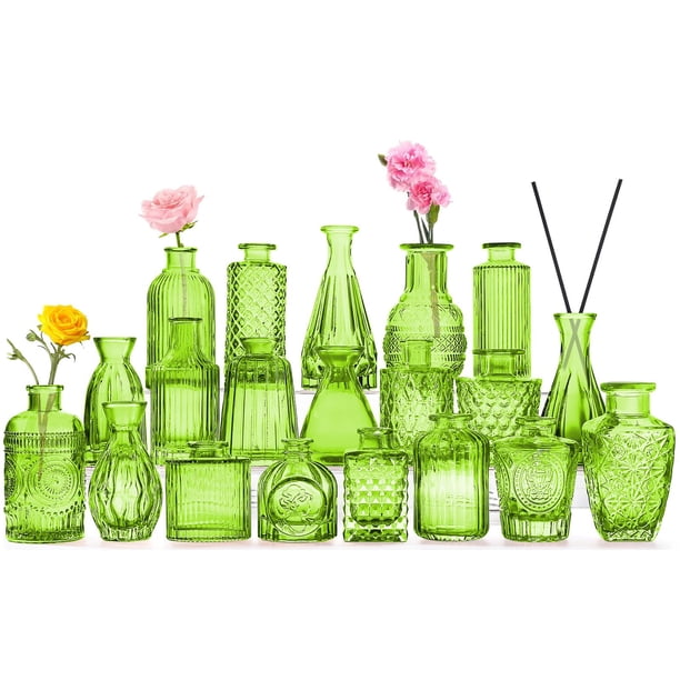 Set de jarrones QLOFEI de vidrio verde, 20 unidades, para flores y bodas