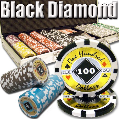 500ct. Black Diamond 14g Poker Chip Set in Aluminum Metal Carry Case
