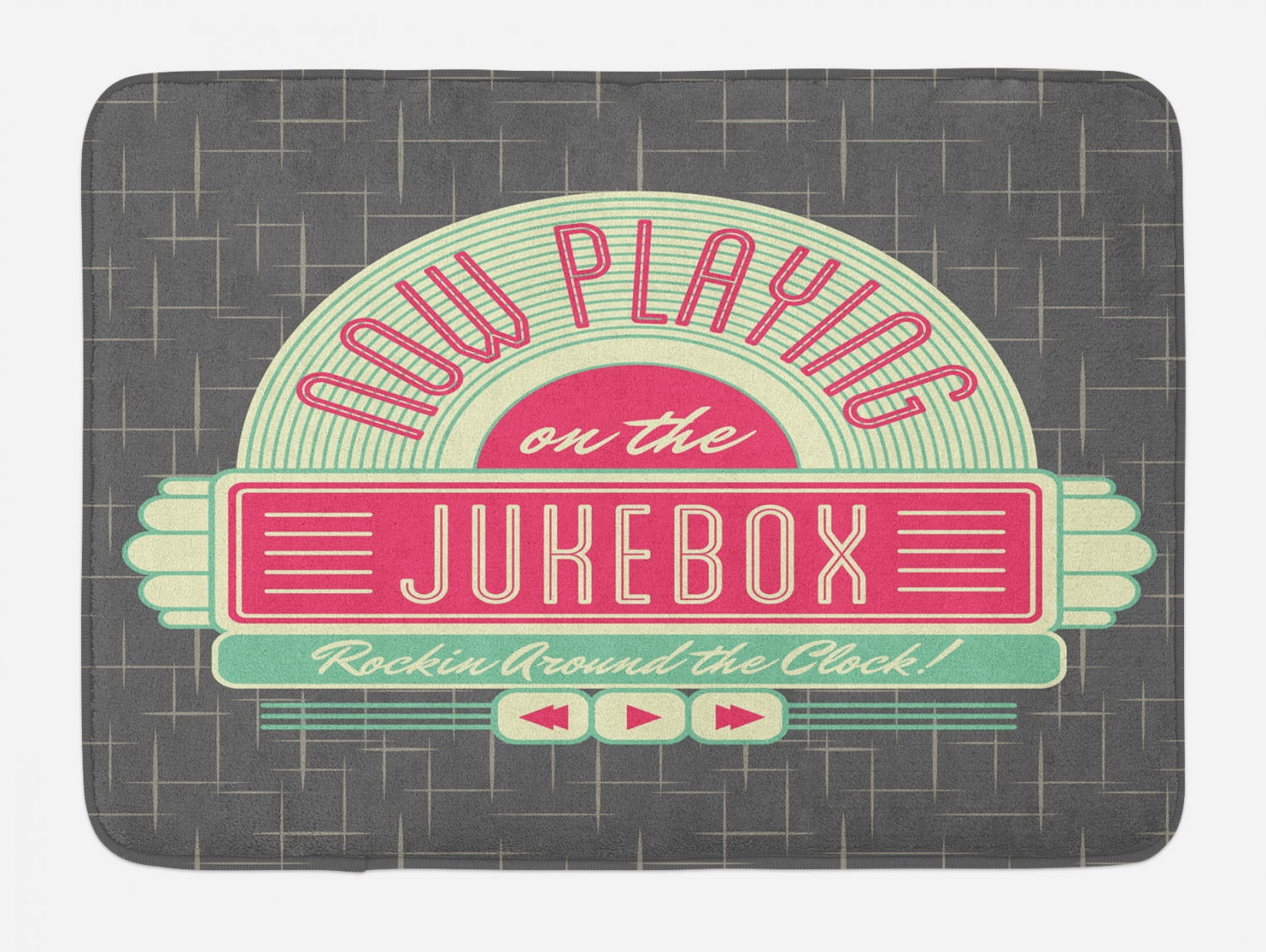 Jukebox Bath Mat, Charcoal Grey Backdrop with 50s Inspired Radio Music