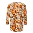 thumbnail image 4 of VKOYWKM Womens 3/4 Sleeve Tops and Blouses Thanksgiving Pumpkin Print Tees Fall Tops Funny Family Party Crew Neck Blessed T-Shirts, 4 of 5