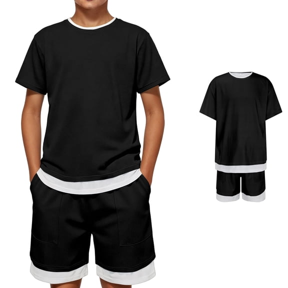 Boys Clothes 2-Piece Casual Street Style Black Kids Short Sleeve Shirts and Shorts Sets Boys Summer Outfits 6-7 Years