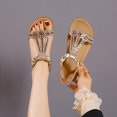 thumbnail image 7 of Womens Sandals Boho Flat Heel Open Toe Summer Trendy Solid Color Elastic Ankle Strap Footwear Sandals Women's Fashionable Casual Versatile Summer Fashion Beach Shoes Gold 6.5, 7 of 7