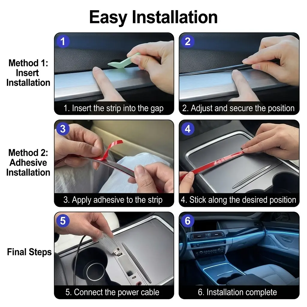 Ceesooi Smart LED Interior Car Lights, USB Powered RGB Car Ambient Lighting with App Control & Music Sync, DIY Mode 110cm+110cm 2-in-1 Design, Multi-Color Decor for Cars Trucks，Gift for Men & Women